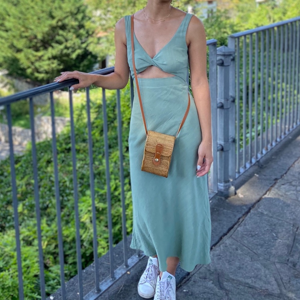 Green Linen Cutout dress